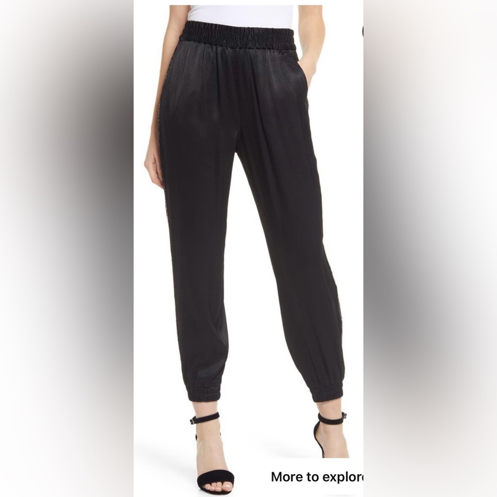 Halogen Sequin Side Stripe Black Silk Joggers